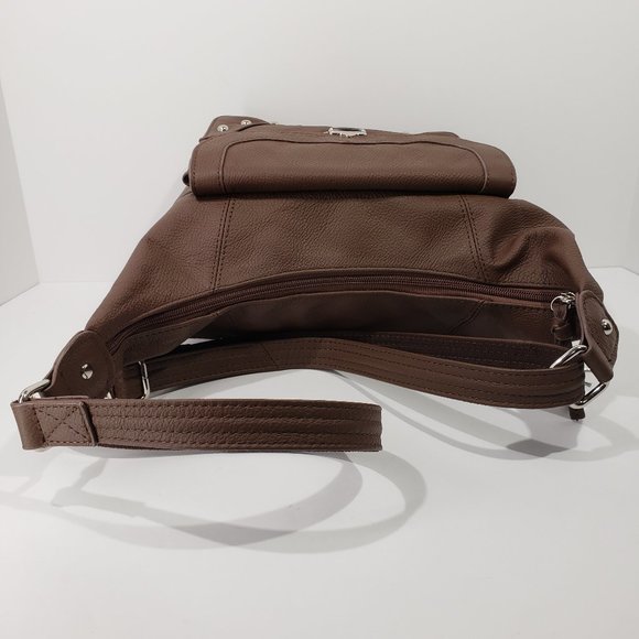 ROMA LEATHERS Concealed Carry Brown Leather Silver Studs Moto Cross Body - Picture 6 of 11